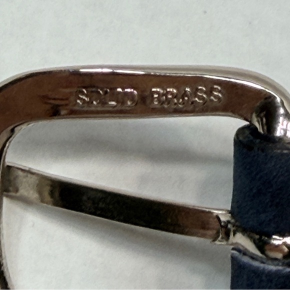 ZEPPELIN Blue Mahi-MahiFish Leather Canvas Belt Brass Buckle Made in USA Mens 34 - Picture 10 of 11